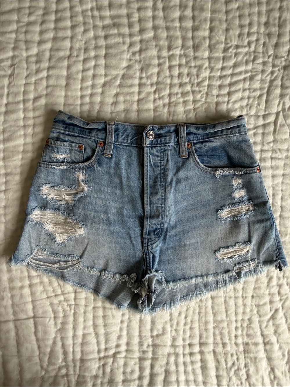Abercrombie & Fitch Light Blue Distressed Denim Shorts
